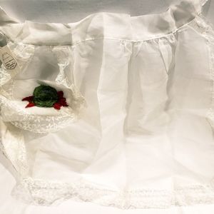 Vintage Christmas Half Apron 1950s Beco-Helman Sheer w Tag Miss Helen Lace Edge.